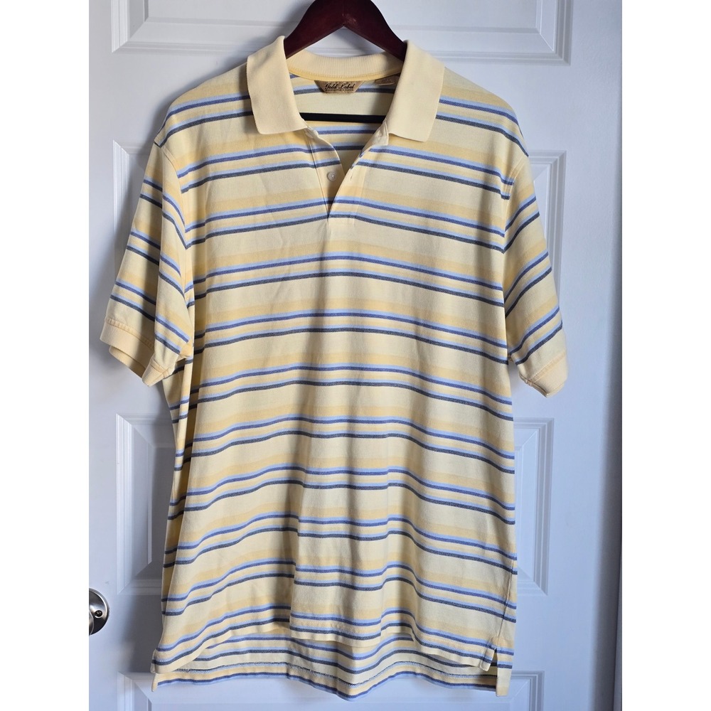 Roundtree & Yorke Gold Label Mens XL Yellow Striped 100% Cotton Polo Shirt